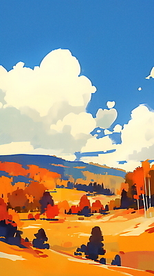 JPG 나무 구름 단풍 일러스트 자연 하늘 산 초원 사람없음 평화 가을풍경 주황색 국내일러스트 AI일러스트 AI콘텐츠 자연요소 식물 컬러 컨셉 잎 풍경 생태계 파일형식 가을_계절