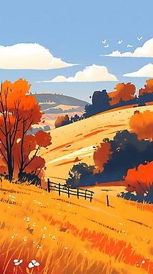 JPG 나무 구름 단풍 일러스트 자연 하늘 산 초원 사람없음 평화 가을풍경 주황색 국내일러스트 AI일러스트 AI콘텐츠 자연요소 식물 컬러 컨셉 잎 풍경 생태계 파일형식 가을_계절