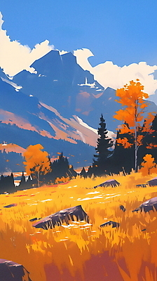 JPG 나무 구름 단풍 일러스트 자연 하늘 초원 사람없음 평화 가을풍경 주황색 국내일러스트 AI일러스트 AI콘텐츠 자연요소 식물 컬러 컨셉 잎 풍경 생태계 파일형식 가을_계절