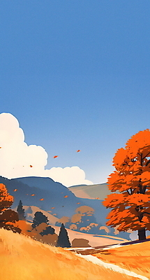 JPG 나무 구름 단풍 일러스트 자연 하늘 초원 사람없음 평화 가을풍경 주황색 산책로 국내일러스트 AI일러스트 AI콘텐츠 자연요소 식물 길 컬러 컨셉 잎 풍경 생태계 파일형식 가을_계절