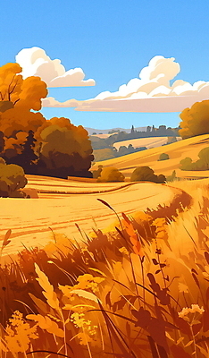 JPG 나무 구름 단풍 일러스트 자연 하늘 초원 사람없음 평화 가을풍경 주황색 국내일러스트 AI일러스트 AI콘텐츠 자연요소 식물 컬러 컨셉 잎 풍경 생태계 파일형식 가을_계절