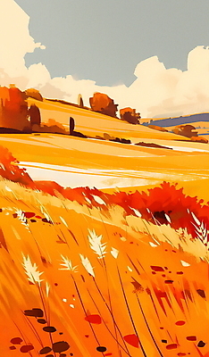 JPG 나무 구름 단풍 일러스트 자연 하늘 초원 사람없음 평화 가을풍경 주황색 국내일러스트 AI일러스트 AI콘텐츠 자연요소 식물 컬러 컨셉 잎 풍경 생태계 파일형식 가을_계절