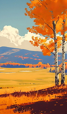 JPG 나무 구름 단풍 일러스트 자연 하늘 초원 사람없음 평화 가을풍경 주황색 국내일러스트 AI일러스트 AI콘텐츠 자연요소 식물 컬러 컨셉 잎 풍경 생태계 파일형식 가을_계절