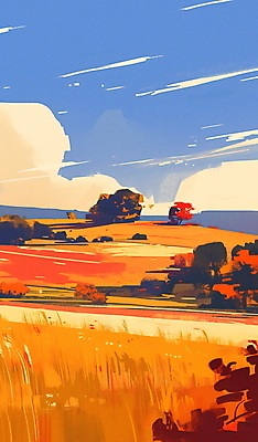 JPG 나무 구름 단풍 일러스트 자연 하늘 초원 사람없음 평화 가을풍경 주황색 산책로 국내일러스트 AI일러스트 AI콘텐츠 자연요소 식물 길 컬러 컨셉 잎 풍경 생태계 파일형식 가을_계절