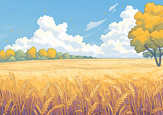 JPG 나무 밭 일러스트 자연 하늘 풍경 초원 사람없음 평화 금색 가을 들녘 국내일러스트 AI일러스트 AI콘텐츠 식물 계절 컬러 컨셉 농업 생태계 파일형식