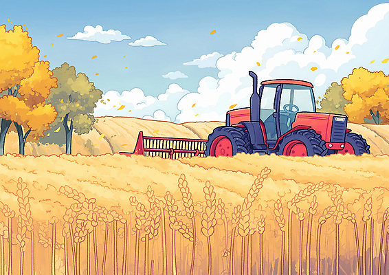 JPG 밭 일러스트 자연 곡류 풍경 초원 사람없음 농사 금색 가을 트랙터 들녘 국내일러스트 AI일러스트 AI콘텐츠 계절 컬러 농업 농기계 생태계 특수차량 파일형식