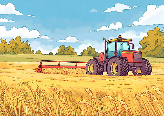 JPG 밭 일러스트 자연 곡류 풍경 초원 사람없음 농사 금색 가을 트랙터 들녘 국내일러스트 AI일러스트 AI콘텐츠 계절 컬러 농업 농기계 생태계 특수차량 파일형식