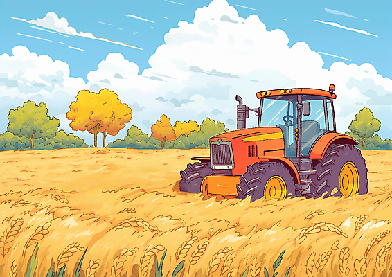 JPG 밭 일러스트 자연 곡류 풍경 초원 사람없음 농사 금색 가을 트랙터 들녘 국내일러스트 AI일러스트 AI콘텐츠 계절 컬러 농업 농기계 생태계 특수차량 파일형식