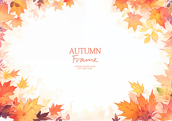 PSD 단풍 낙엽 일러스트 수채화 프레임 사람없음 주황색 카피스페이스 가을배경 국내일러스트 컬러 백그라운드 잎 공백 파일형식 가을_계절