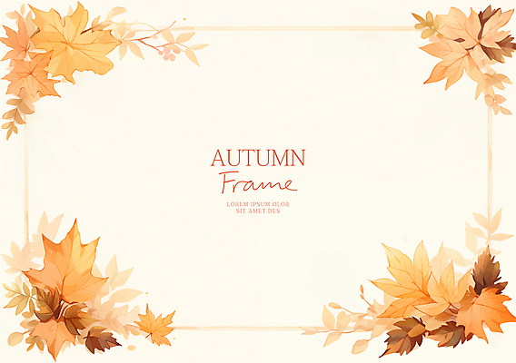 PSD 단풍 낙엽 일러스트 수채화 프레임 사람없음 주황색 카피스페이스 가을배경 국내일러스트 컬러 백그라운드 잎 공백 파일형식 가을_계절