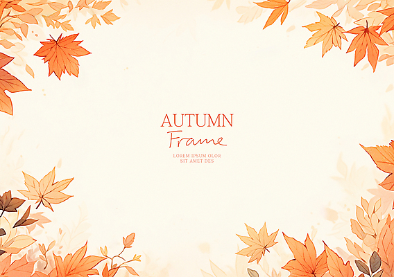 PSD 단풍 낙엽 일러스트 수채화 프레임 사람없음 주황색 카피스페이스 가을배경 국내일러스트 컬러 백그라운드 잎 공백 파일형식 가을_계절
