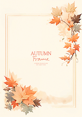 PSD 단풍 낙엽 일러스트 수채화 프레임 사람없음 주황색 카피스페이스 가을배경 국내일러스트 컬러 백그라운드 잎 공백 파일형식 가을_계절