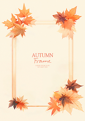 PSD 단풍 낙엽 일러스트 수채화 프레임 사람없음 주황색 카피스페이스 가을배경 국내일러스트 컬러 백그라운드 잎 공백 파일형식 가을_계절