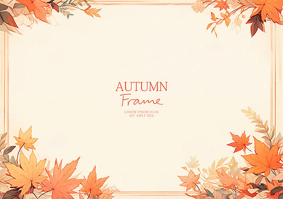 PSD 단풍 낙엽 일러스트 수채화 프레임 사람없음 주황색 카피스페이스 가을배경 국내일러스트 컬러 백그라운드 잎 공백 파일형식 가을_계절