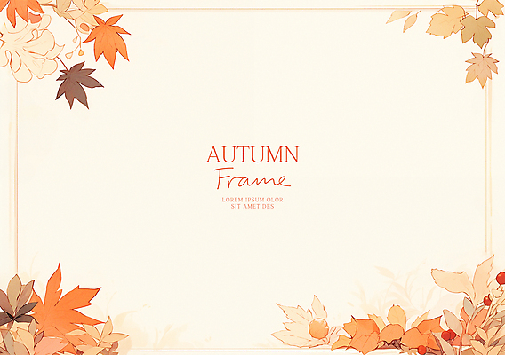 PSD 단풍 낙엽 일러스트 수채화 프레임 사람없음 주황색 카피스페이스 가을배경 국내일러스트 컬러 백그라운드 잎 공백 파일형식 가을_계절
