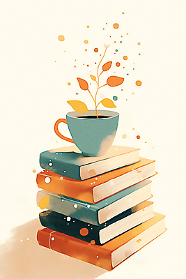 JPG 커피 일러스트 따뜻함 취미 사람없음 책 컬러풀 독서 커피잔 읽기 국내일러스트 AI일러스트 AI콘텐츠 음료 컬러 모션 잔 파일형식