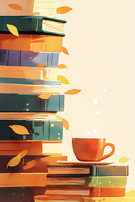 JPG 커피 잎 일러스트 따뜻함 취미 사람없음 책 컬러풀 독서 가을 커피잔 읽기 국내일러스트 AI일러스트 AI콘텐츠 식물 계절 음료 컬러 모션 잔 파일형식