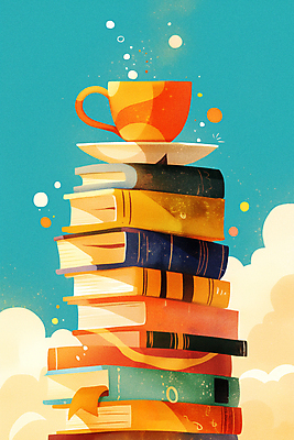 JPG 커피 일러스트 하늘 따뜻함 취미 사람없음 책 컬러풀 독서 커피잔 읽기 국내일러스트 AI일러스트 AI콘텐츠 음료 컬러 모션 잔 파일형식