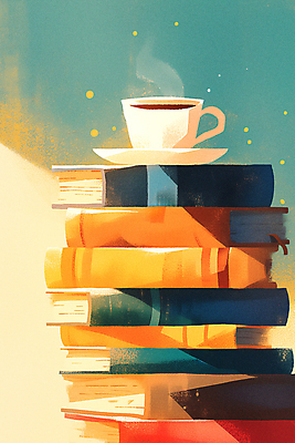 JPG 커피 일러스트 따뜻함 취미 사람없음 책 컬러풀 독서 커피잔 읽기 국내일러스트 AI일러스트 AI콘텐츠 음료 컬러 모션 잔 파일형식