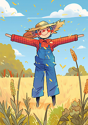 JPG 단풍 밭 일러스트 자연 미소 사람없음 귀여움 수확 가을 시골 만화 허수아비 국내일러스트 AI일러스트 AI콘텐츠 계절 컨셉 잎 농업 표정 생태계 파일형식