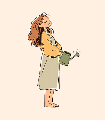 전신 PSD 여자 여유 일러스트 주전자 한명 성인 일상 가을 감성 베이지색 성인여자한명만 플랜테리어 국내일러스트 1 계절 감정 컬러 컨셉 주방용품 사람 라이프 인테리어 여자한명만 성인여자만 파일형식