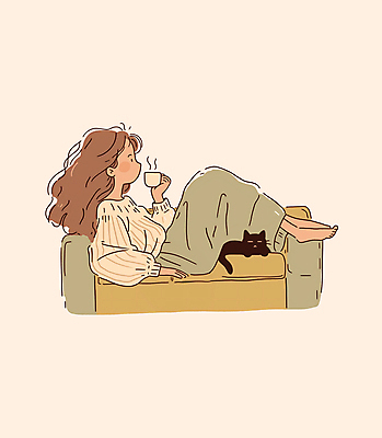 전신 PSD 여자 여유 커피 일러스트 휴식 한명 성인 일상 소파 고양이 가을 감성 베이지색 성인여자한명만 국내일러스트 1 계절 감정 음료 컬러 컨셉 의자 포유류 사람 라이프 반려동물 여자한명만 성인여자만 파일형식