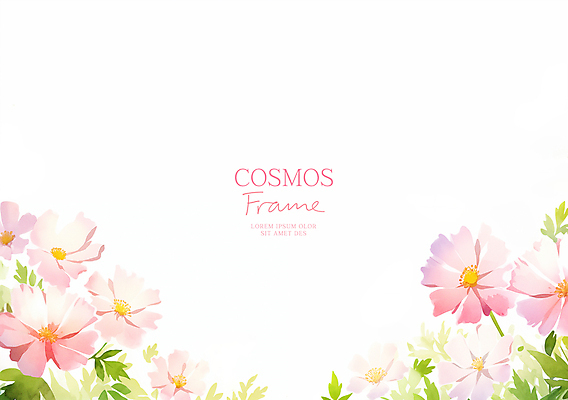 PSD 배너 분홍색 일러스트 봄꽃 수채화 프레임 사람없음 가을 화려 코스모스 카피스페이스 봄배경 국내일러스트 계절 꽃 컬러 백그라운드 컨셉 봄 공백 파일형식