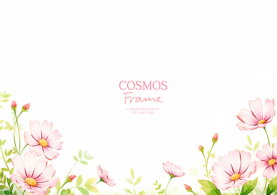 PSD 배너 분홍색 일러스트 봄꽃 수채화 프레임 사람없음 가을 화려 코스모스 카피스페이스 봄배경 국내일러스트 계절 꽃 컬러 백그라운드 컨셉 봄 공백 파일형식