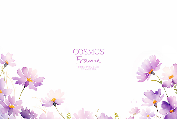 PSD 배너 일러스트 봄꽃 수채화 프레임 사람없음 보라색 가을 화려 코스모스 카피스페이스 봄배경 국내일러스트 계절 꽃 컬러 백그라운드 컨셉 봄 공백 파일형식