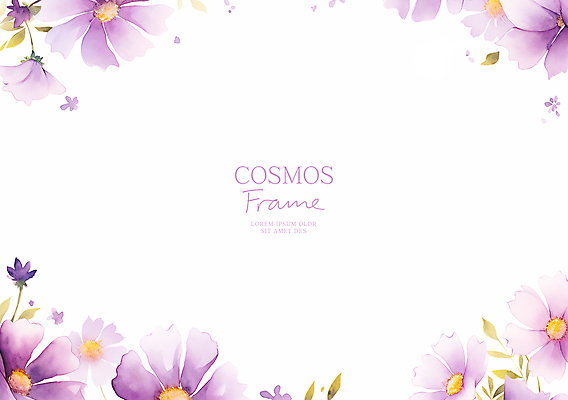 PSD 배너 일러스트 봄꽃 수채화 프레임 사람없음 보라색 가을 화려 코스모스 카피스페이스 봄배경 국내일러스트 계절 꽃 컬러 백그라운드 컨셉 봄 공백 파일형식
