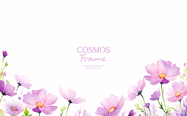 PSD 배너 일러스트 봄꽃 수채화 프레임 사람없음 보라색 가을 화려 코스모스 카피스페이스 봄배경 국내일러스트 계절 꽃 컬러 백그라운드 컨셉 봄 공백 파일형식