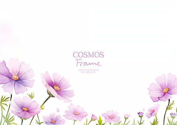 PSD 배너 일러스트 봄꽃 수채화 프레임 사람없음 보라색 가을 화려 코스모스 카피스페이스 봄배경 국내일러스트 계절 꽃 컬러 백그라운드 컨셉 봄 공백 파일형식