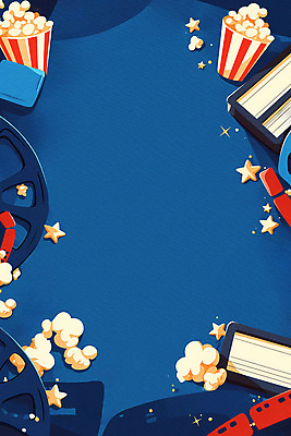 PSD 일러스트 프레임 사람없음 파란색 빈티지 클래퍼보드 극장 필름 영화 복고 팝콘 카피스페이스 국내일러스트 컬러 컨셉 문화예술 공백 파일형식
