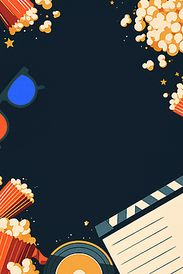 PSD 일러스트 프레임 사람없음 노란색 빈티지 클래퍼보드 극장 필름 영화 복고 팝콘 3D안경 카피스페이스 국내일러스트 안경 컬러 컨셉 문화예술 공백 파일형식