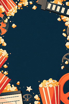 PSD 일러스트 프레임 사람없음 노란색 빈티지 클래퍼보드 극장 필름 영화 복고 팝콘 카피스페이스 국내일러스트 컬러 컨셉 문화예술 공백 파일형식