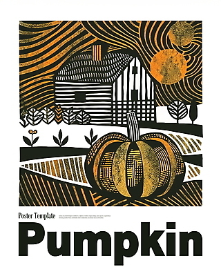 PSD 디자인 포스터 일러스트 호박 주택 사람없음 그래픽 농장 주황색 수확 가을 시골 국내일러스트 계절 컬러 농업 채소 건물 파일형식