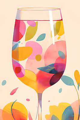 JPG 음료 와인잔 일러스트 추상 나뭇잎 사람없음 컬러풀 파티 와인 빈티지 국내일러스트 AI일러스트 AI콘텐츠 컬러 컨셉 잎 무늬 술잔 주류 이벤트 파일형식