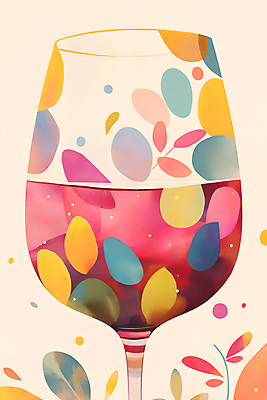 JPG 음료 와인잔 일러스트 추상 나뭇잎 사람없음 컬러풀 파티 와인 빈티지 탄산 국내일러스트 AI일러스트 AI콘텐츠 컬러 컨셉 잎 무늬 술잔 주류 이벤트 파일형식