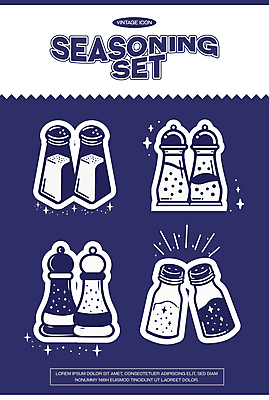 일러스트 사람없음 세트 빈티지 남색 소금 후추 후추통 소금통 엘리먼트 미니멀 국내일러스트 AI파일 컬러 컨셉 향신료 양념통 파일형식 벡터