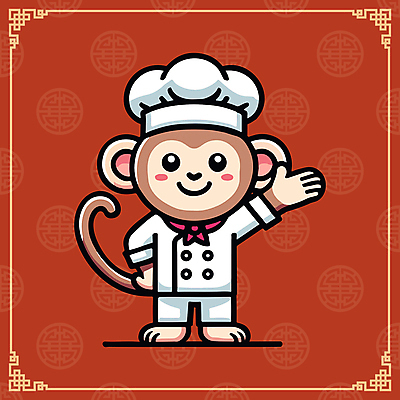 캐릭터 일러스트 요리사모자 사람없음 빨간색 귀여움 중식 요리사 원숭이 인사 조리복 원숭이캐릭터 일러캐릭터 AI파일 직업 모자_잡화 음식 컬러 동물캐릭터 컨셉 유니폼 포유류 예절 파일형식 벡터