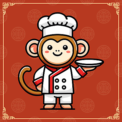 캐릭터 접시 일러스트 요리사모자 손짓 사람없음 빨간색 귀여움 중식 요리사 원숭이 조리복 원숭이캐릭터 일러캐릭터 AI파일 직업 모자_잡화 식기 음식 컬러 동물캐릭터 컨셉 유니폼 포유류 모션 파일형식 벡터
