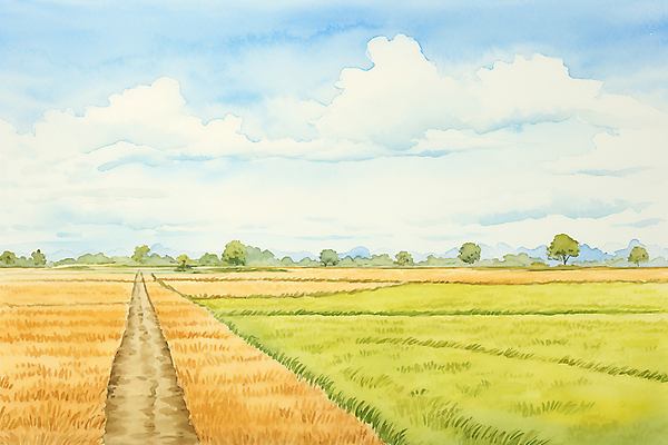 JPG 나무 길 일러스트 자연 하늘 산 초원 사람없음 노란색 가을풍경 시골 감성 국내일러스트 AI일러스트 AI콘텐츠 식물 컬러 컨셉 풍경 생태계 파일형식 가을_계절