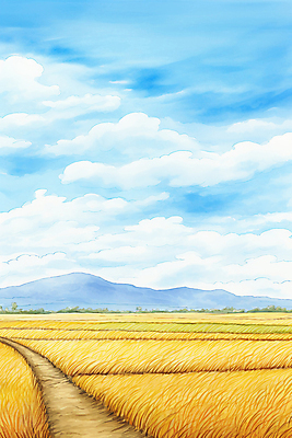 JPG 길 일러스트 자연 하늘 산 초원 사람없음 노란색 가을풍경 시골 감성 국내일러스트 AI일러스트 AI콘텐츠 컬러 컨셉 풍경 생태계 파일형식 가을_계절