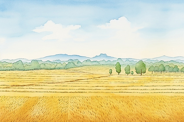 JPG 나무 길 일러스트 자연 하늘 산 초원 사람없음 노란색 가을풍경 시골 감성 국내일러스트 AI일러스트 AI콘텐츠 식물 컬러 컨셉 풍경 생태계 파일형식 가을_계절