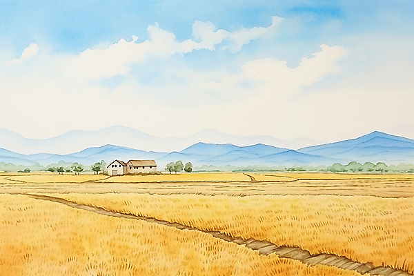 JPG 나무 길 일러스트 자연 하늘 산 주택 초원 사람없음 노란색 가을풍경 시골 감성 국내일러스트 AI일러스트 AI콘텐츠 식물 컬러 컨셉 풍경 건물 생태계 파일형식 가을_계절