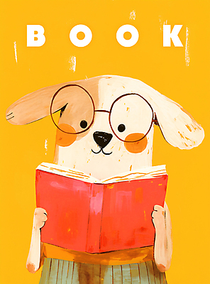 PSD 포스터 안경 일러스트 동화 사람없음 독서 노란색 귀여움 강아지 읽기 동화책 팬시 개캐릭터 감성 국내일러스트 잡화 컬러 동물캐릭터 컨셉 모션 책 반려동물 개 파일형식