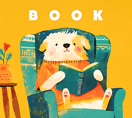 PSD 포스터 일러스트 탁자 동화 사람없음 독서 노란색 귀여움 꽃병 강아지 읽기 동화책 안락의자 팬시 개캐릭터 감성 국내일러스트 꽃 컬러 동물캐릭터 가구 컨셉 의자 모션 책 반려동물 개 파일형식