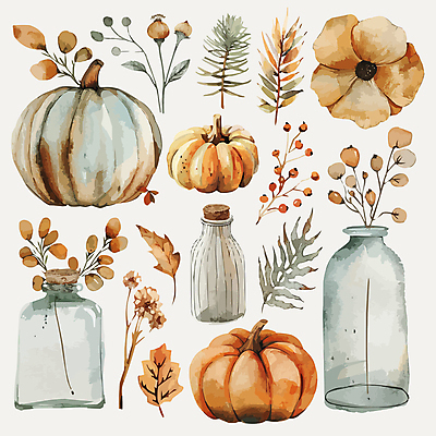 열매 단풍 스티커 낙엽 일러스트 호박 사람없음 세트 가을 병 오브젝트 감성 엘리먼트 국내일러스트 AI파일 식물 식기 계절 컨셉 잎 채소 파일형식 벡터