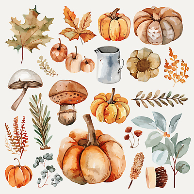 열매 단풍 스티커 낙엽 일러스트 호박 주전자 사람없음 세트 버섯 가을 병 오브젝트 감성 엘리먼트 국내일러스트 AI파일 식물 식기 계절 컨셉 잎 채소 주방용품 파일형식 벡터