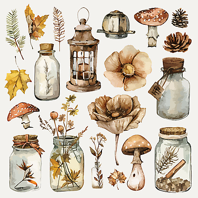 꽃 단풍 스티커 낙엽 일러스트 호박 사람없음 세트 버섯 가을 랜턴 병 오브젝트 솔방울 감성 엘리먼트 국내일러스트 AI파일 식물 식기 계절 컨셉 잎 채소 조명 파일형식 벡터